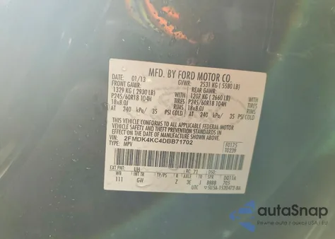 2013 Ford Edge Limited z USA, uszkodzony, nr VIN 2FMDK4KC4DBB71702